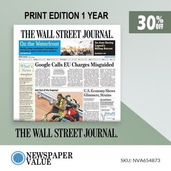 WSJ Print Edition Subscription for 1 Year at 30% Discount